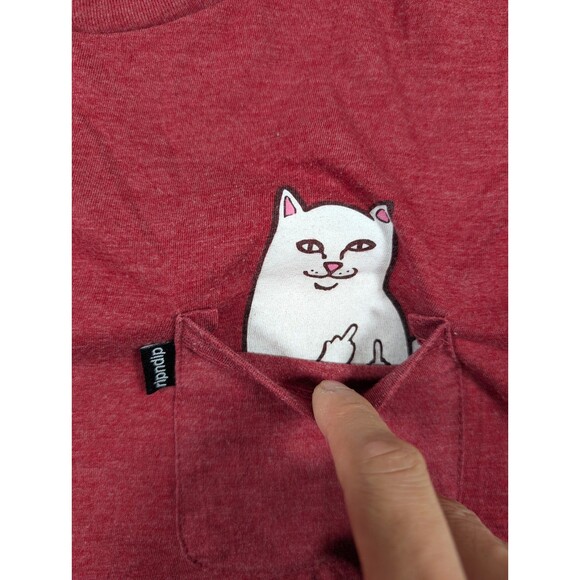RIPNDIP Lord Nermal Small Burgundy Pocket Tee Cat Flipping You Off TSHIRT Finger - Picture 4 of 7
